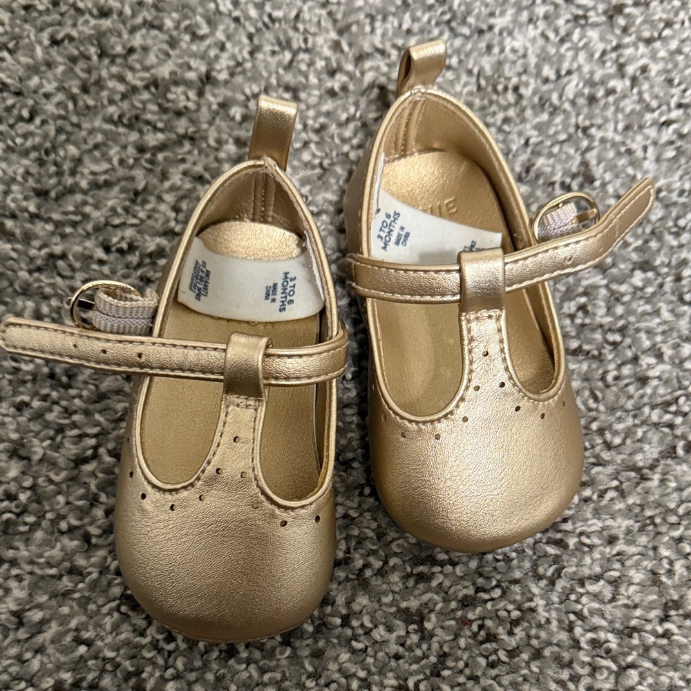 Janie and Jack Metallic Gold Baby Mary Jane Shoes